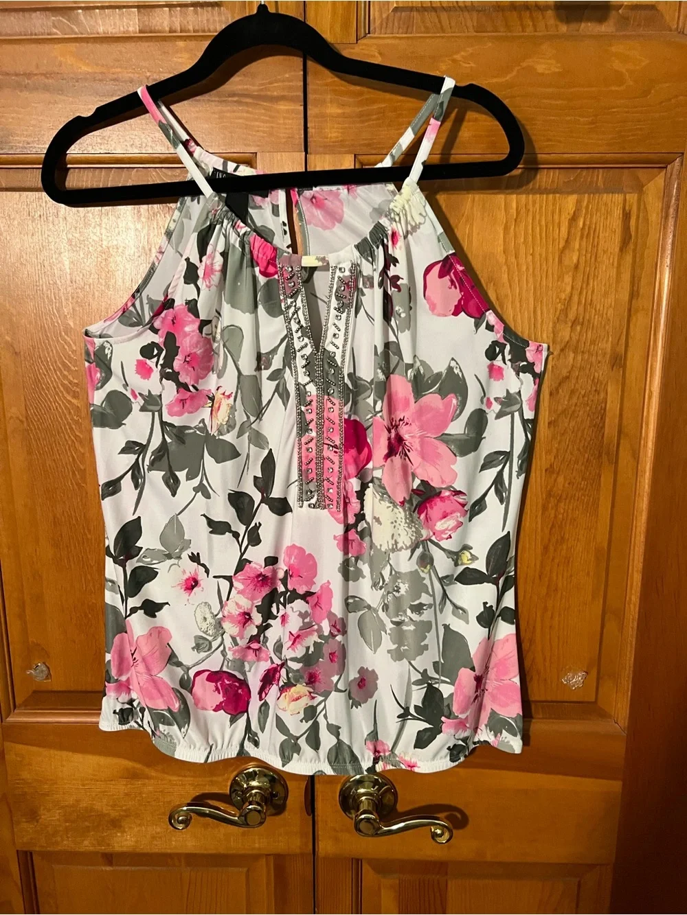 INC International Concepts White Camisole with Pink Floral Print
